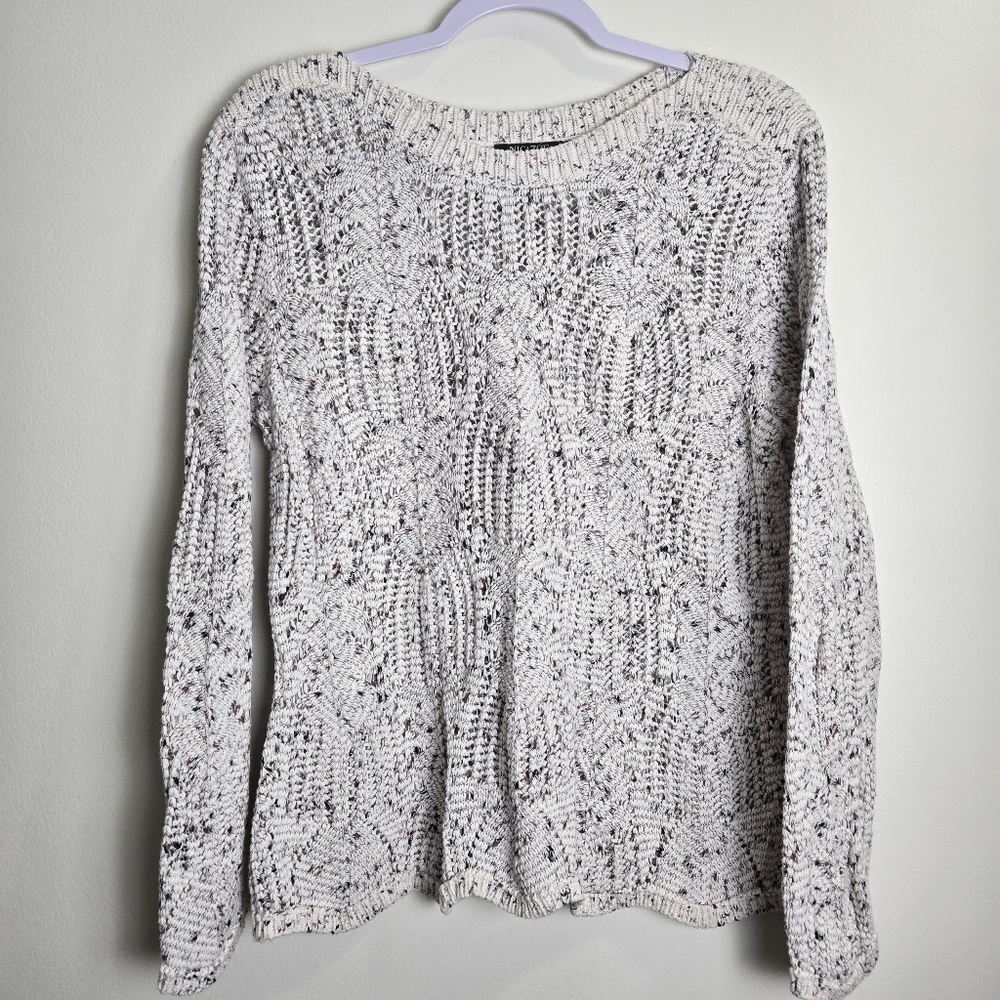 NIC+ZOE Chenille Flakes Cozy Cotton Open Knit Sweater L